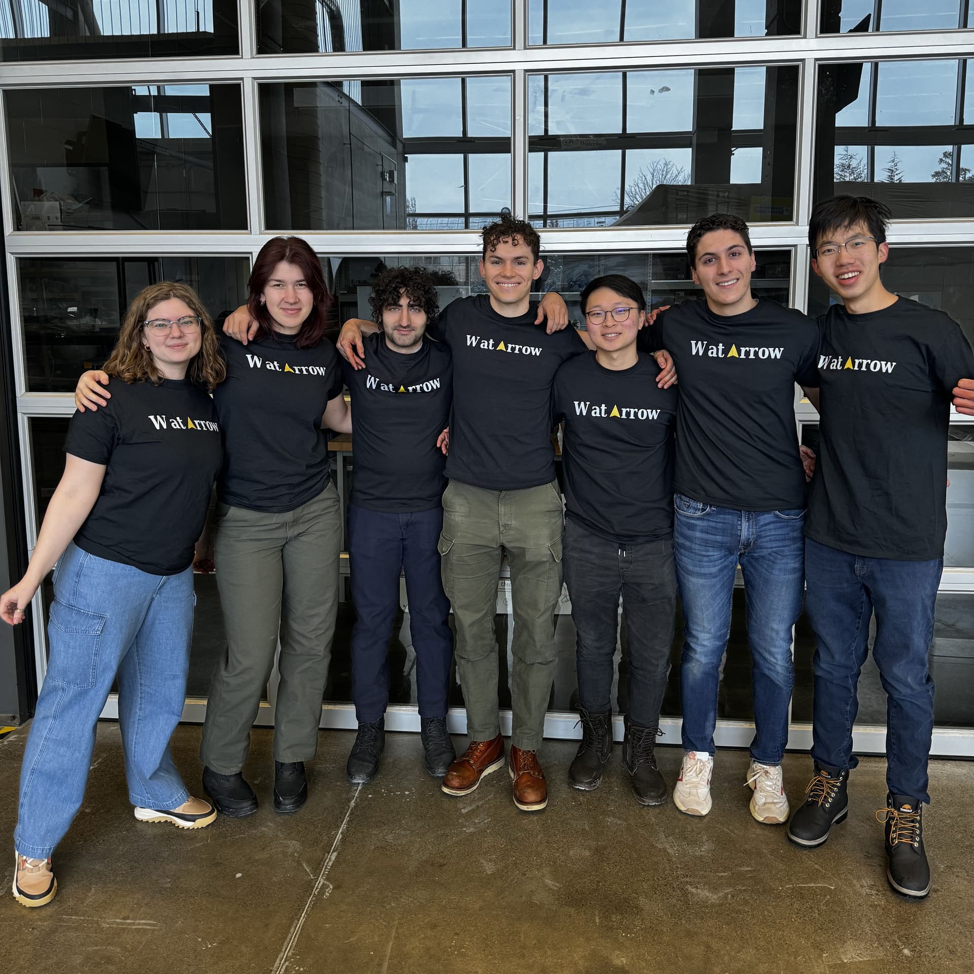 WatArrow origin members in front of a bay